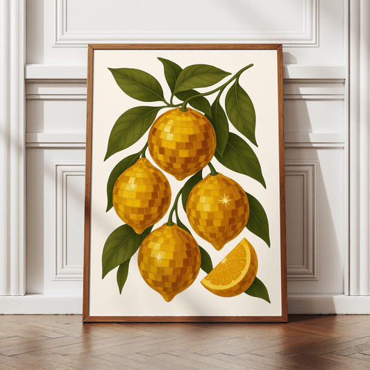 Disco Lemon Wall Art Print  Funky Retro Fruit Poster with Mirrorball Lemons  70s Aesthetic, Gallery Wall Art, Kitchen or Home Decor Gift