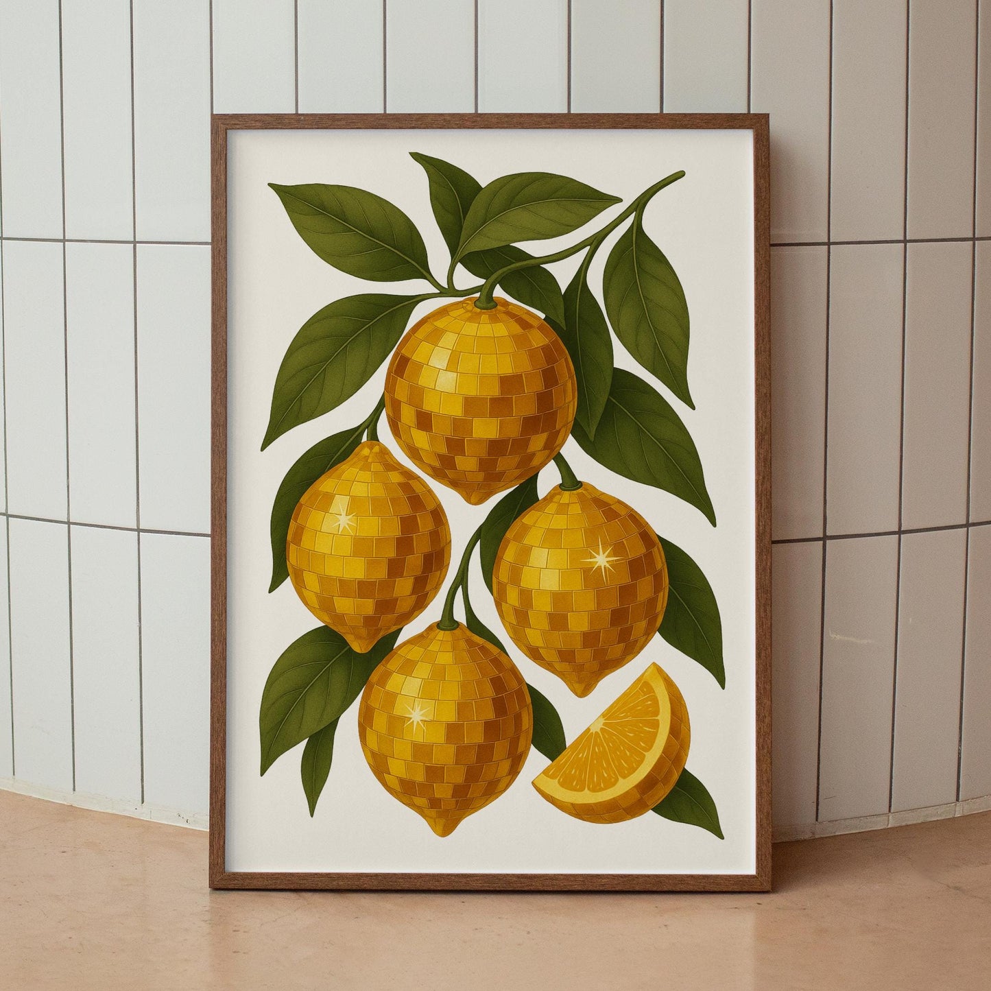 Disco Lemon Wall Art Print  Funky Retro Fruit Poster with Mirrorball Lemons  70s Aesthetic, Gallery Wall Art, Kitchen or Home Decor Gift