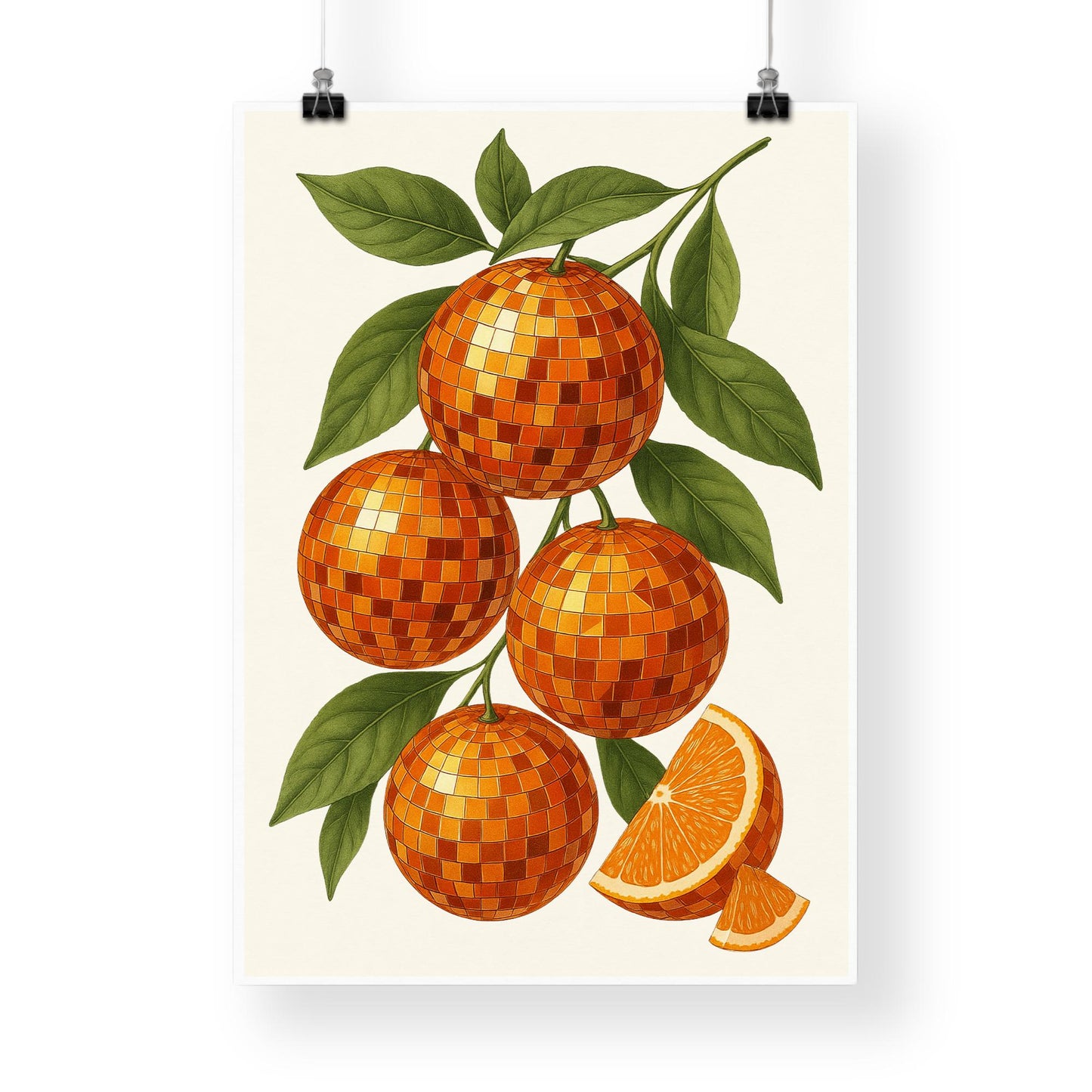 Disco Orange Wall Art Print  Funky Retro Fruit Poster with Mirrorball Oranges  70s Aesthetic, Gallery Wall Art, Kitchen or Home Decor Gift