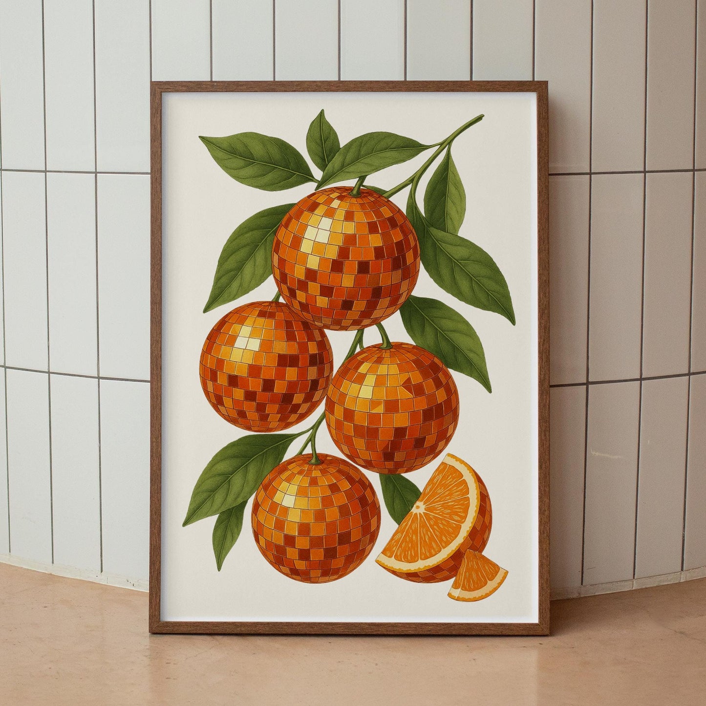 Disco Orange Wall Art Print  Funky Retro Fruit Poster with Mirrorball Oranges  70s Aesthetic, Gallery Wall Art, Kitchen or Home Decor Gift