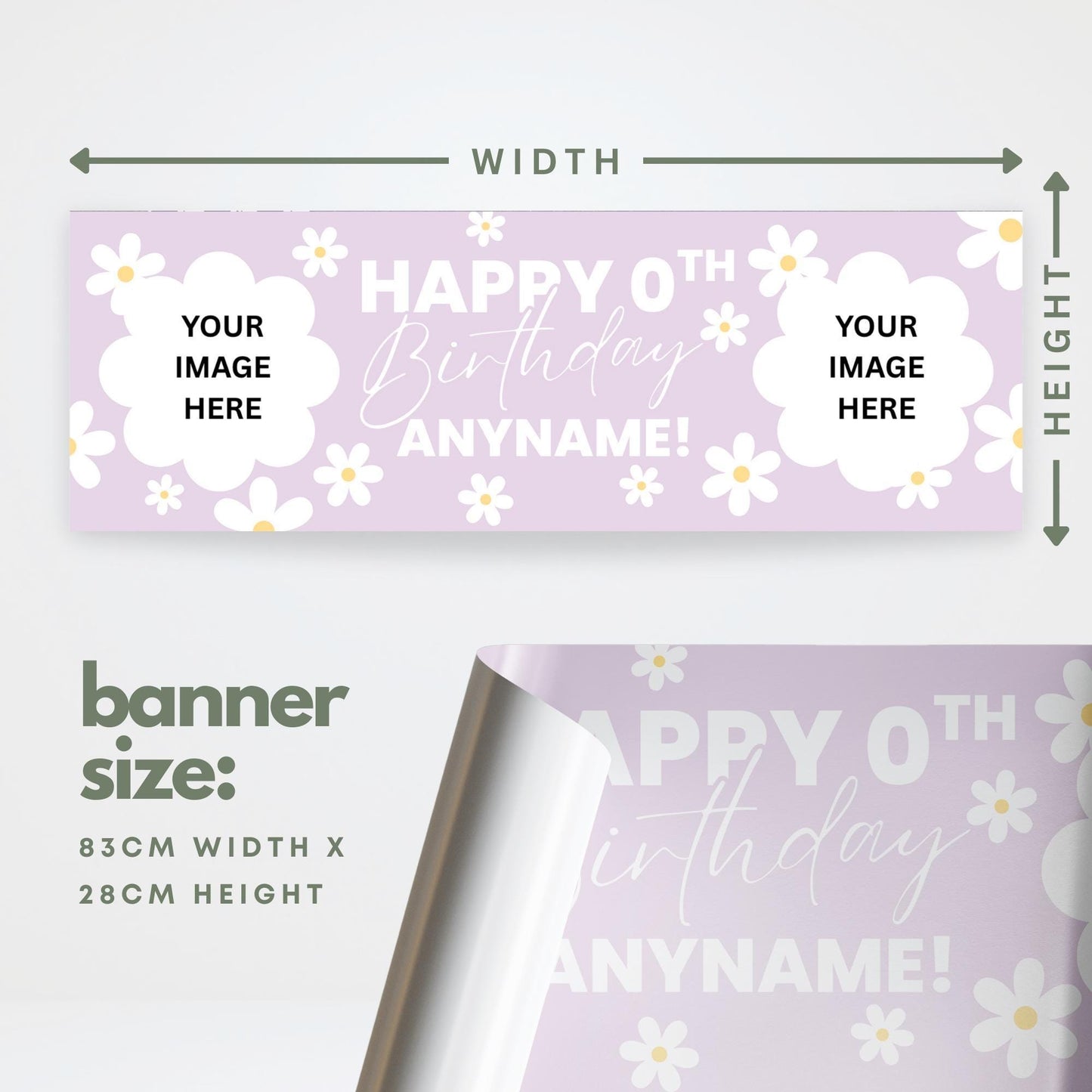 Personalised birthday banner  custom name & photo | daisy design | pastel floral party banner, birthday banner for girls, kids party decor