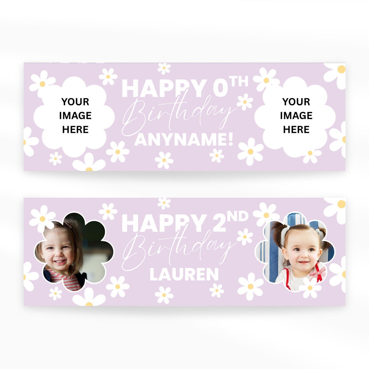Personalised birthday banner  custom name & photo | daisy design | pastel floral party banner, birthday banner for girls, kids party decor