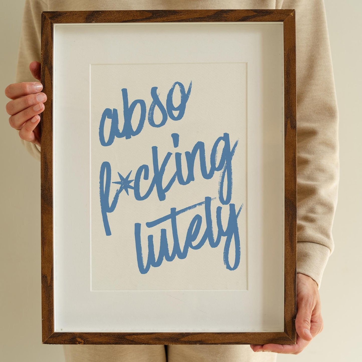 Abso-F*cking-Lutely Script Typography Poster  Blue Lettering Funny Swear Wall Art  Motivational Quote Print    Home Decor