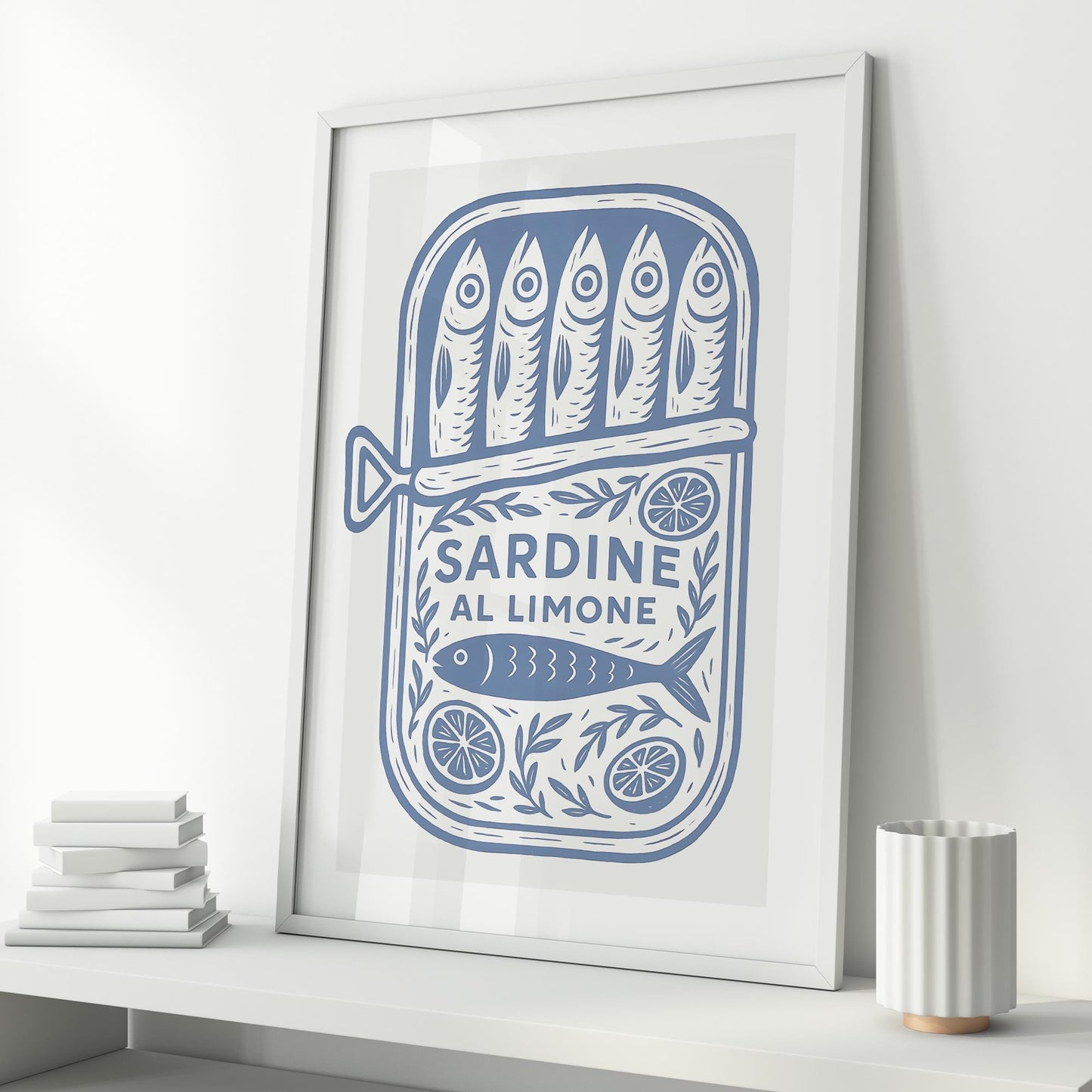 Sardine Tin - Classic Print: Sardine al Limone Poster  Blue Vintage Illustration Kitchen Wall Art  Retro Mediterranean Aesthetic