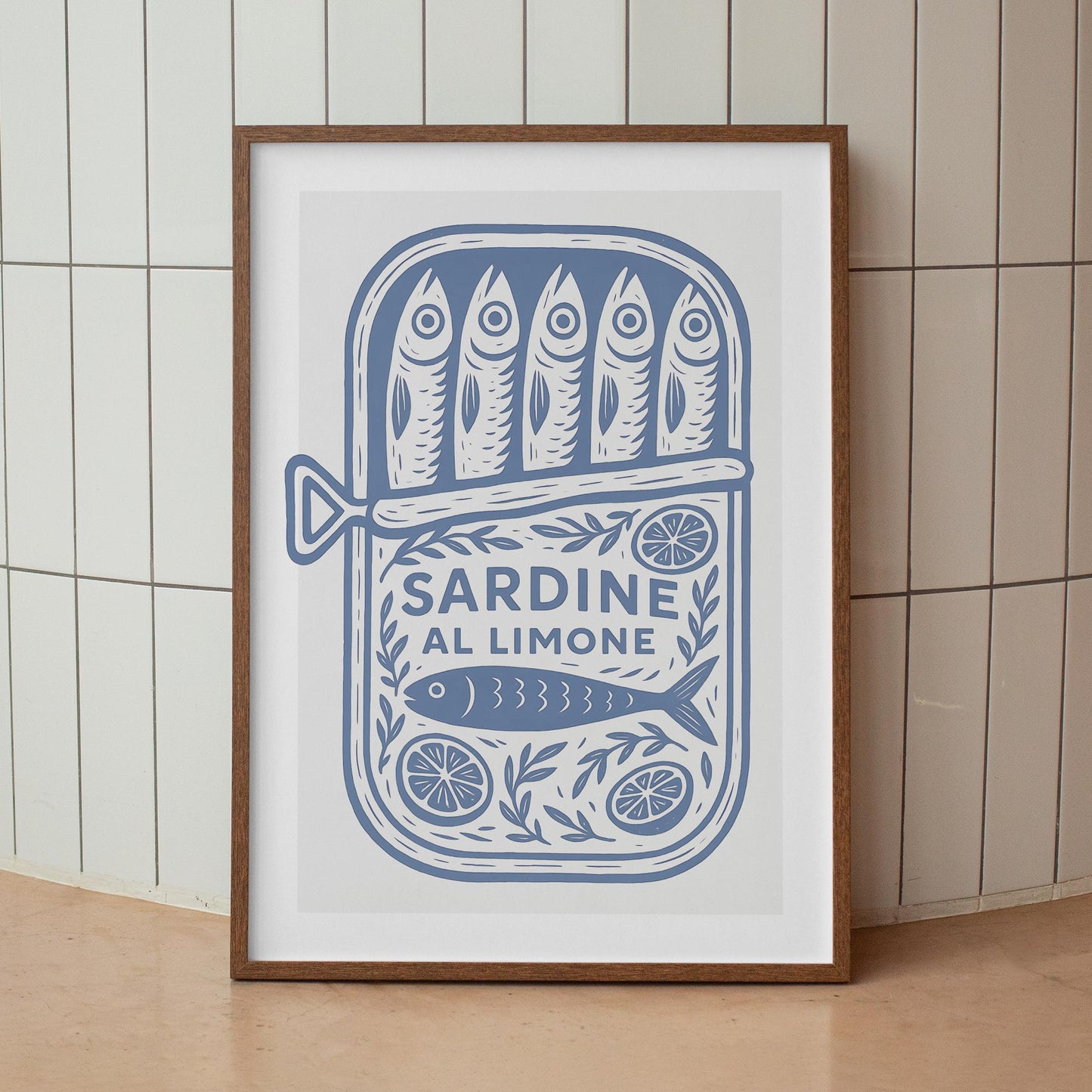 Sardine Tin - Classic Print: Sardine al Limone Poster  Blue Vintage Illustration Kitchen Wall Art  Retro Mediterranean Aesthetic