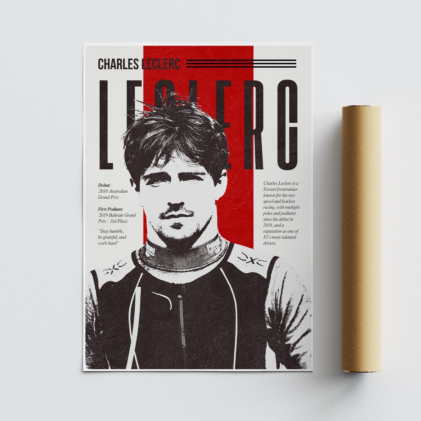 F1 Driver Print - Charles Leclerc | Motorsport Poster with Career Highlights | Formula 1 Wall Art for Fans | F1 Gift | Racing Quote Artwork