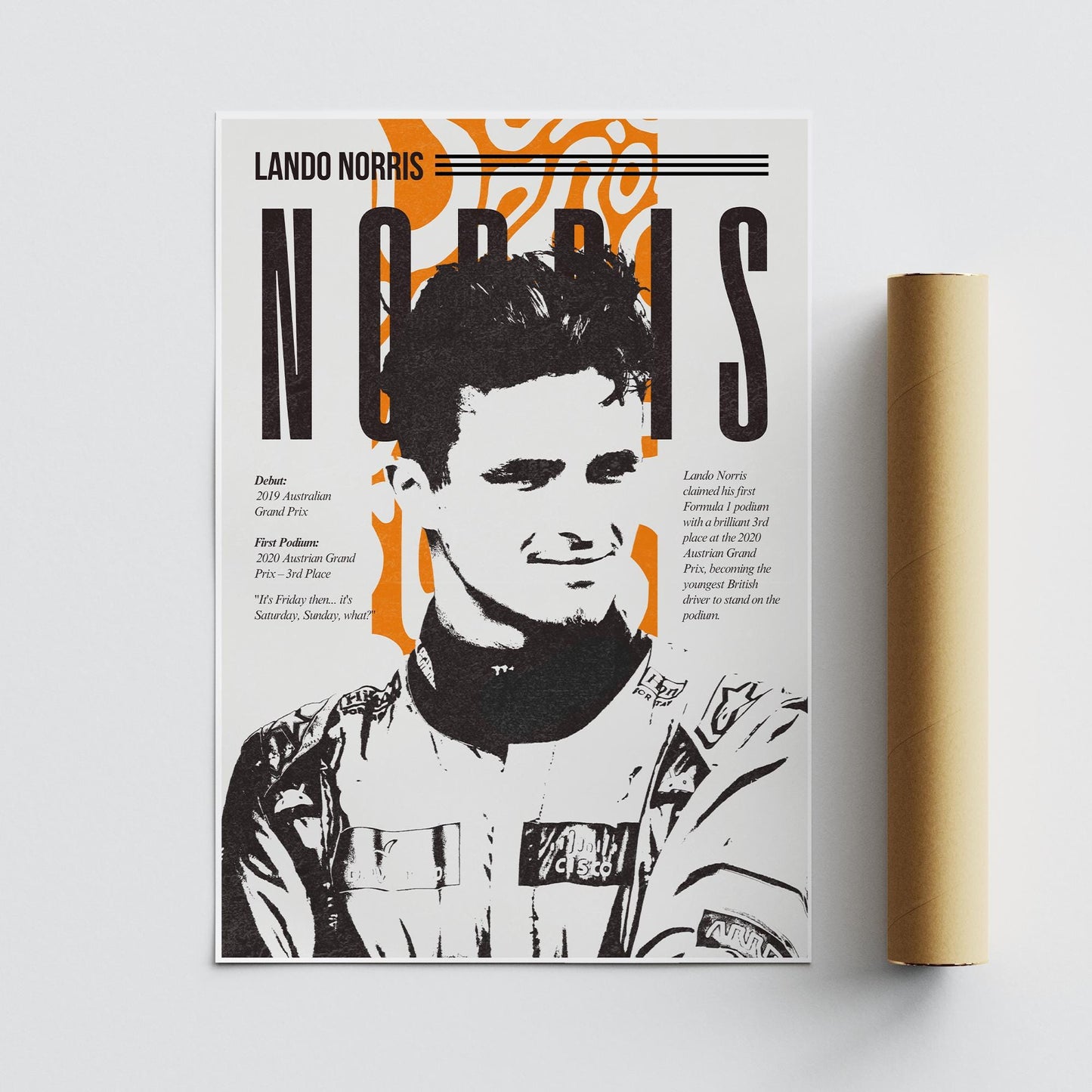 F1 Driver Print - Lando Norris | Motorsport Poster with Career Highlights | Formula 1 Wall Art for Fans | F1 Gift | Racing Artwork