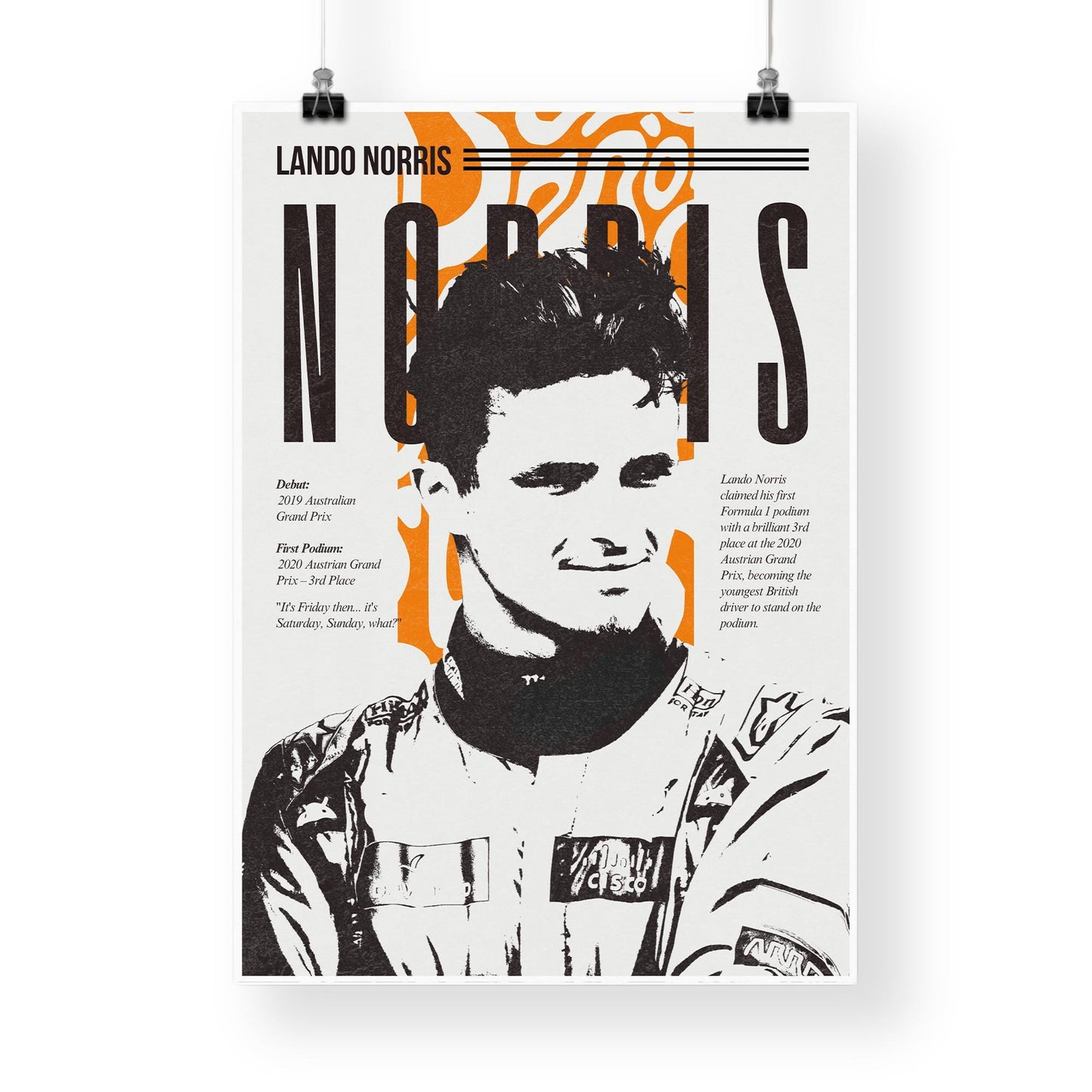 F1 Driver Print - Lando Norris | Motorsport Poster with Career Highlights | Formula 1 Wall Art for Fans | F1 Gift | Racing Artwork