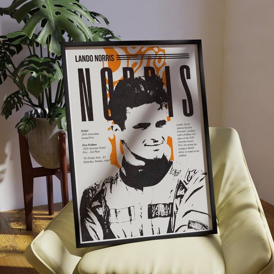 F1 Driver Print - Lando Norris | Motorsport Poster with Career Highlights | Formula 1 Wall Art for Fans | F1 Gift | Racing Artwork