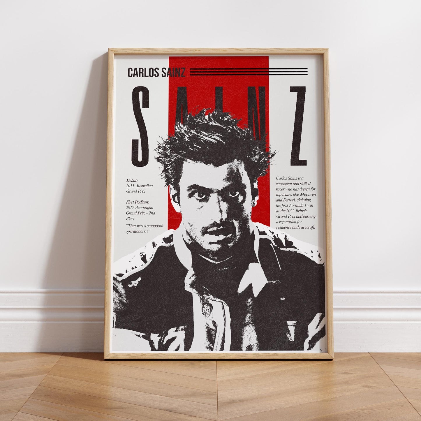 F1 Driver Print - Carlos Sainz | Motorsport Poster with Highlights | Formula 1 Wall Art for Fans | F1 Gift | Racing Art | Smooth Operator