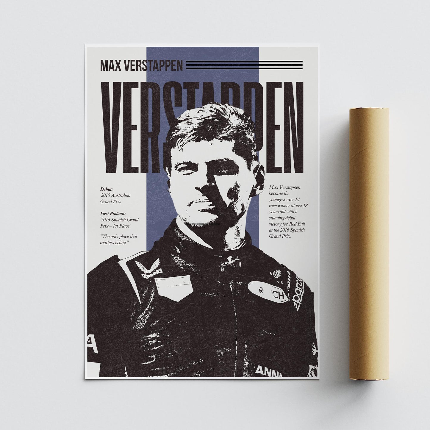 F1 Driver Print - Max Verstappen | Motorsport Poster with Career Highlights | Formula 1 Wall Art for Fans | F1 Gift | Racing Artwork