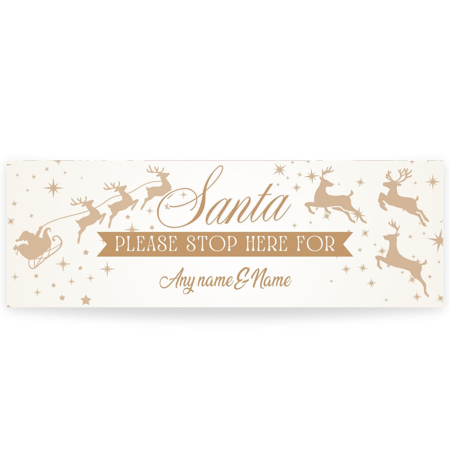 Personalised Santa Stop Here Banner  Gold Reindeer Design  Custom Christmas Decoration for Kids  Up to 3 Names  Unique Xmas Gift