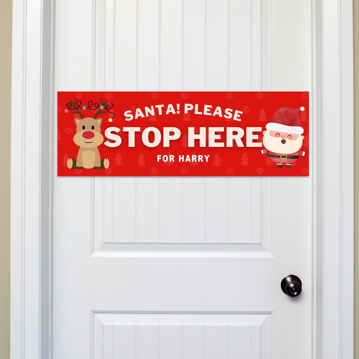 Personalised Santa Stop Here Banner  Reindeer & Santa Design  Custom Christmas Decoration for Young Kids  Up to 3 Names  Cute Xmas Gift