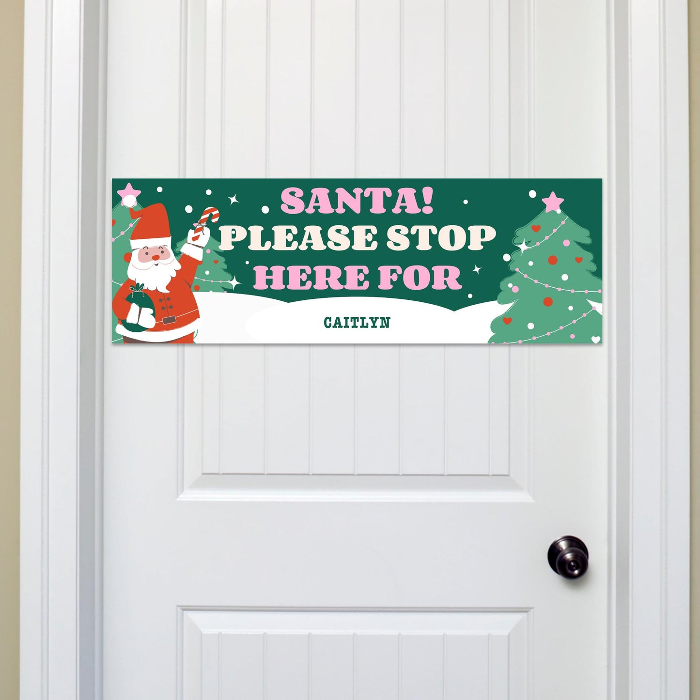 Santa Stop Here Banner  Retro Christmas Vibes  Personalised Xmas Decor  Custom Christmas Decoration for Young Kids  Up to 3 Names