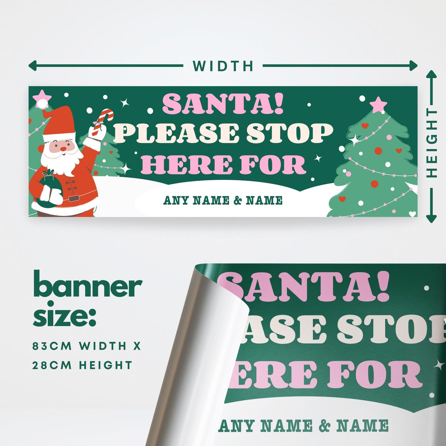 Santa Stop Here Banner  Retro Christmas Vibes  Personalised Xmas Decor  Custom Christmas Decoration for Young Kids  Up to 3 Names