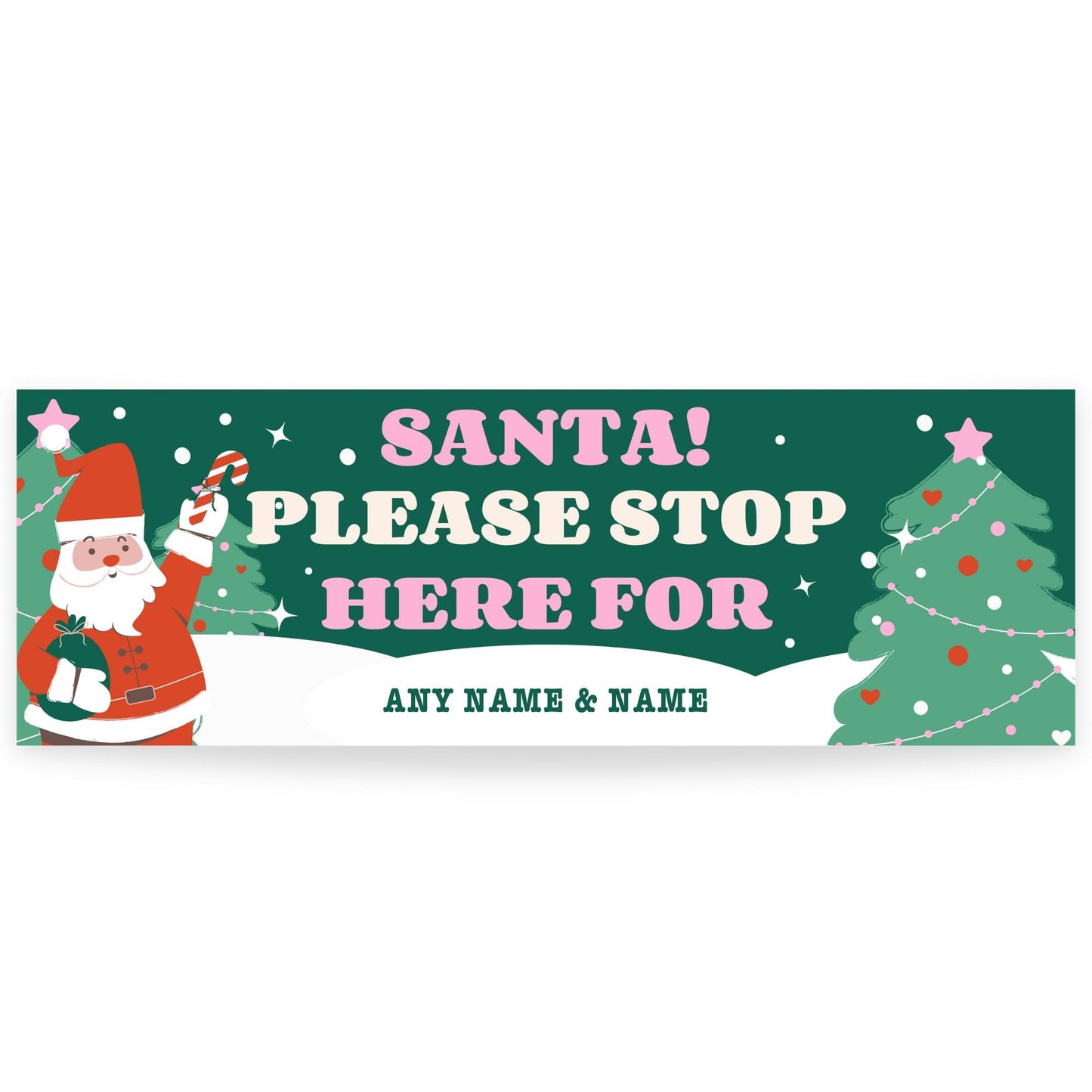 Santa Stop Here Banner  Retro Christmas Vibes  Personalised Xmas Decor  Custom Christmas Decoration for Young Kids  Up to 3 Names
