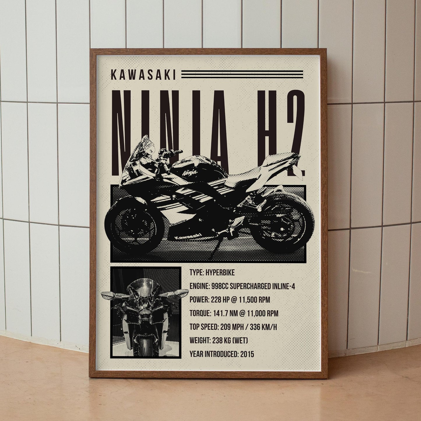 Motorcycle Specs Poster - Ninja H2 Supercharged Hyperbike Gloss Print  Fast Bike Wall Art | Home, Garage, Office or Man Cave Decor