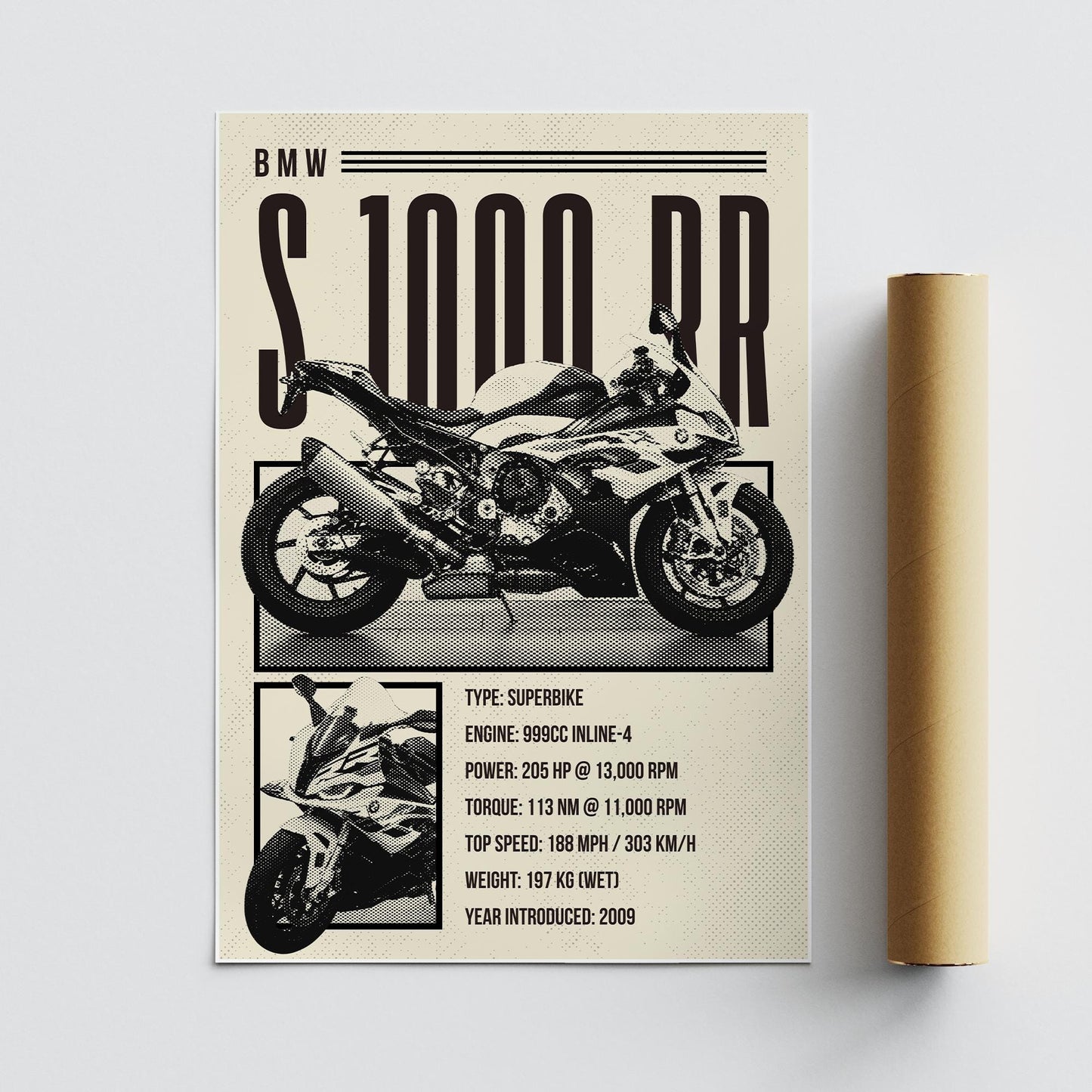 Motorcycle Specs Poster - S 1000 RR Print: Superbike Specification Wall Art  Performance Racing Motorbike Decor for Garage or Living Space