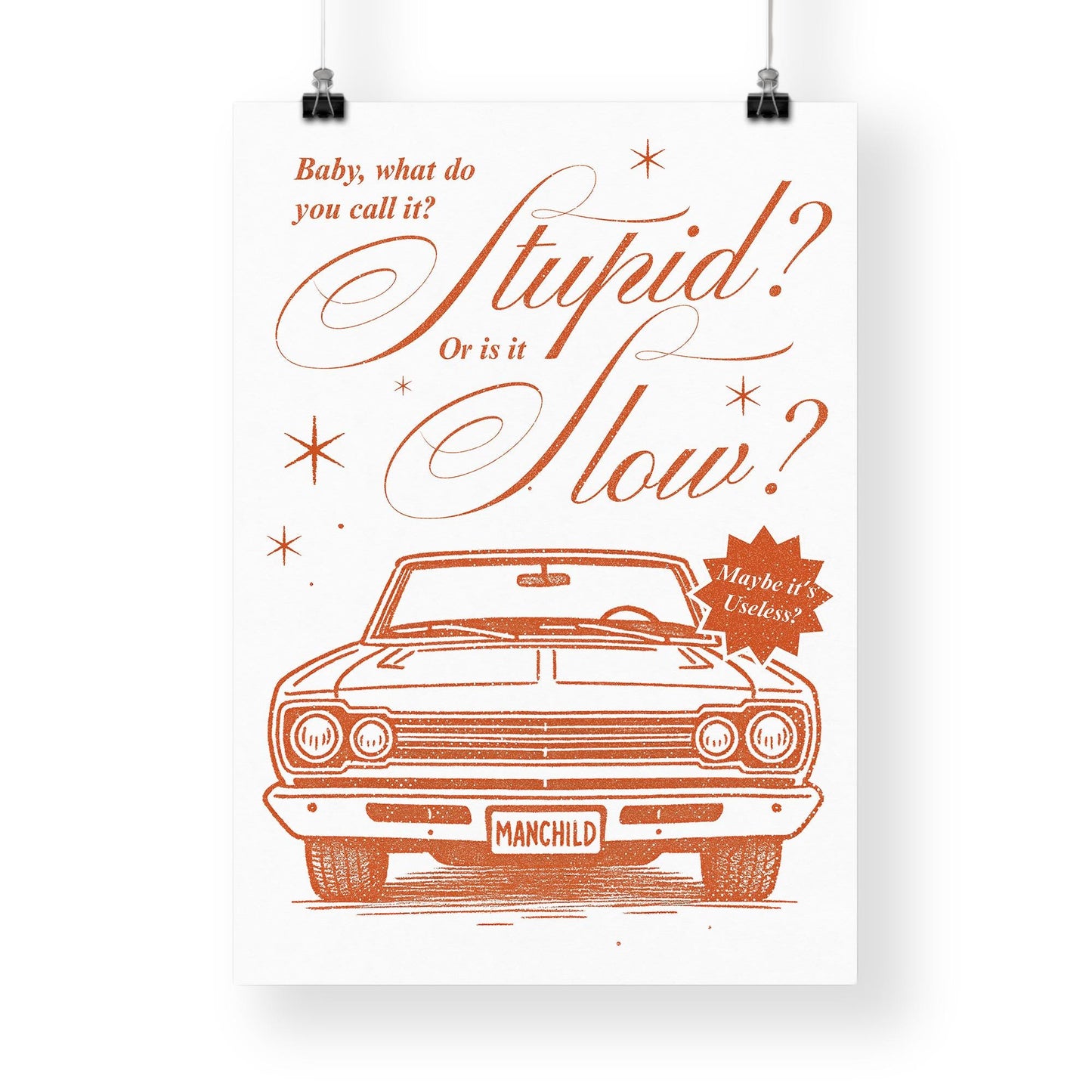 Manchild - Classic Car Poster: Pop Lyric-Inspired Print | Music Wall Art | Aesthetic Song Quote Print | Gift for Her | Girly Home Decor