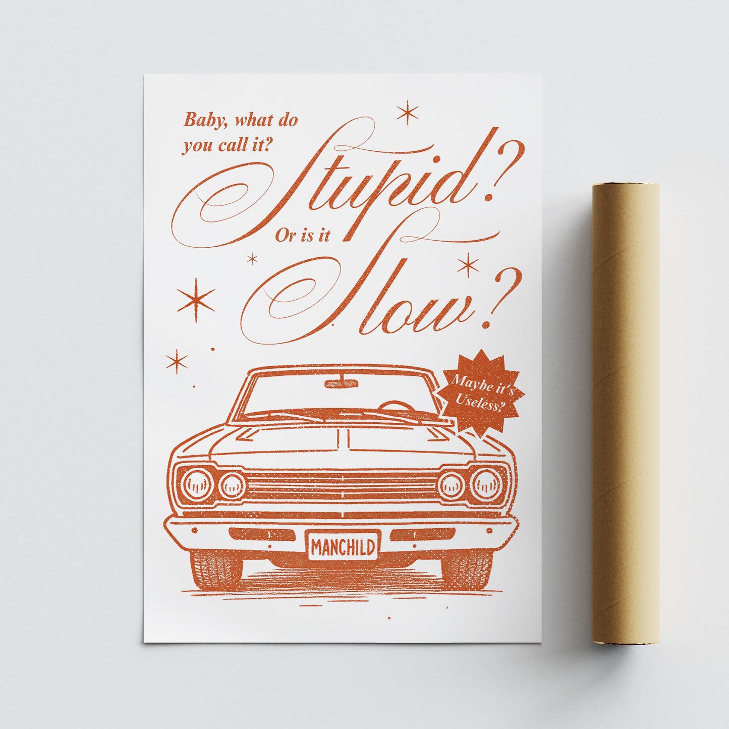 Manchild - Classic Car Poster: Pop Lyric-Inspired Print | Music Wall Art | Aesthetic Song Quote Print | Gift for Her | Girly Home Decor