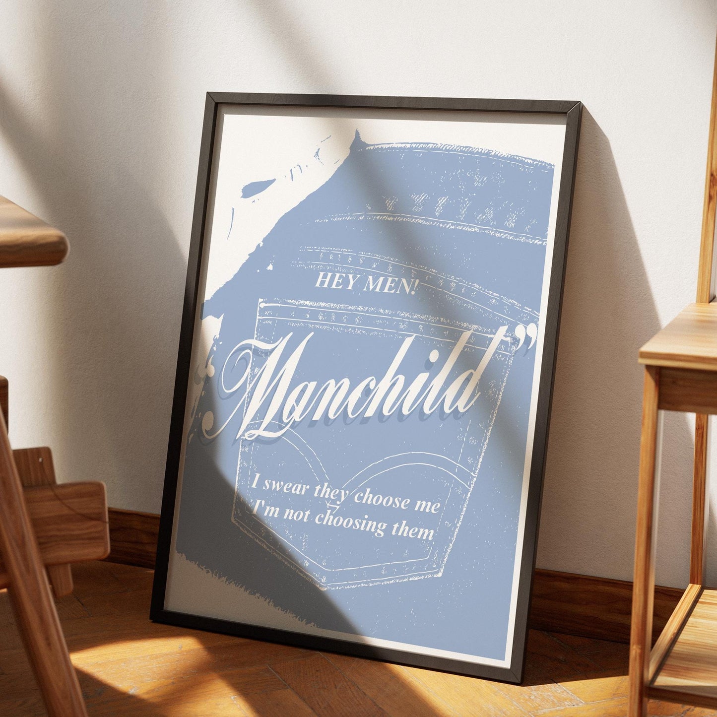 Manchild - Denim Pocket Poster: Pop Lyric-Inspired Print | Music Wall Art | Aesthetic Song Quote Print | Gift for Her | Girly Home Decor