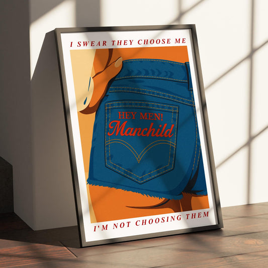 Manchild - Denim Shorts Poster: Pop Lyric-Inspired Print | Music Wall Art | Aesthetic Song Quote Print | Gift for Her | Girly Home Decor