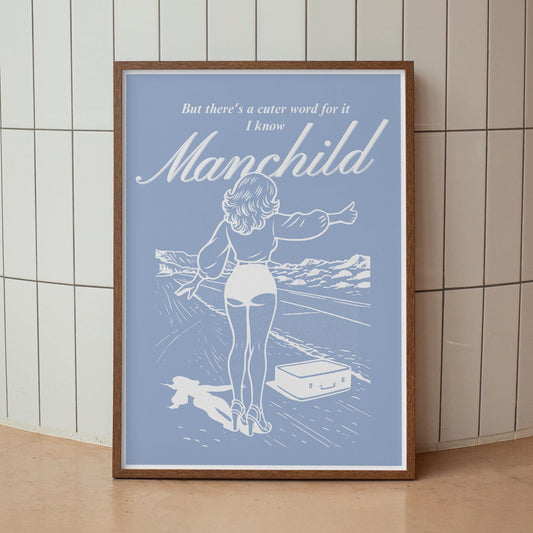 Manchild - Retro Pin-Up Poster: Pop Lyric-Inspired Print | Music Wall Art | Aesthetic Song Quote Print | Gift for Her | Girly Home Decor