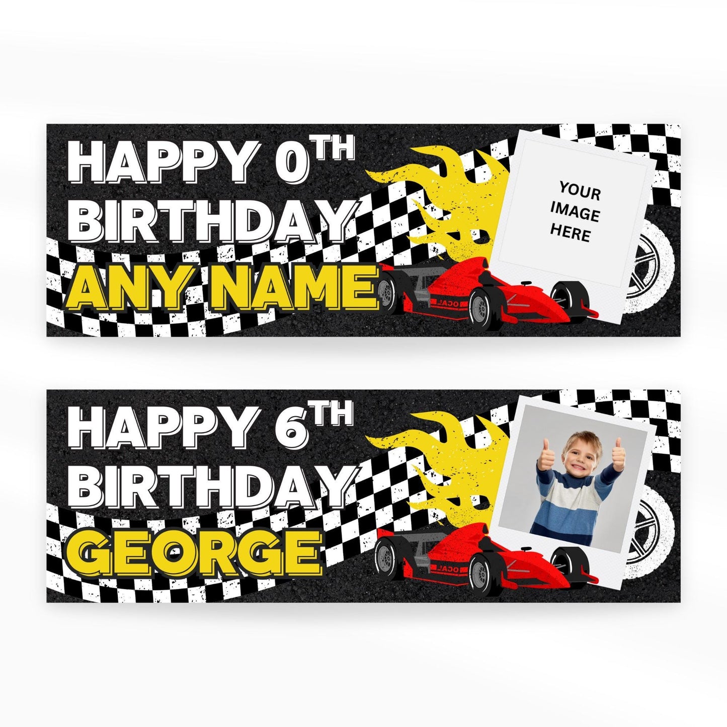 Personalised racing car birthday banner  custom name & photo | red race car theme | birthday banner for boys, f1 party decor for kids