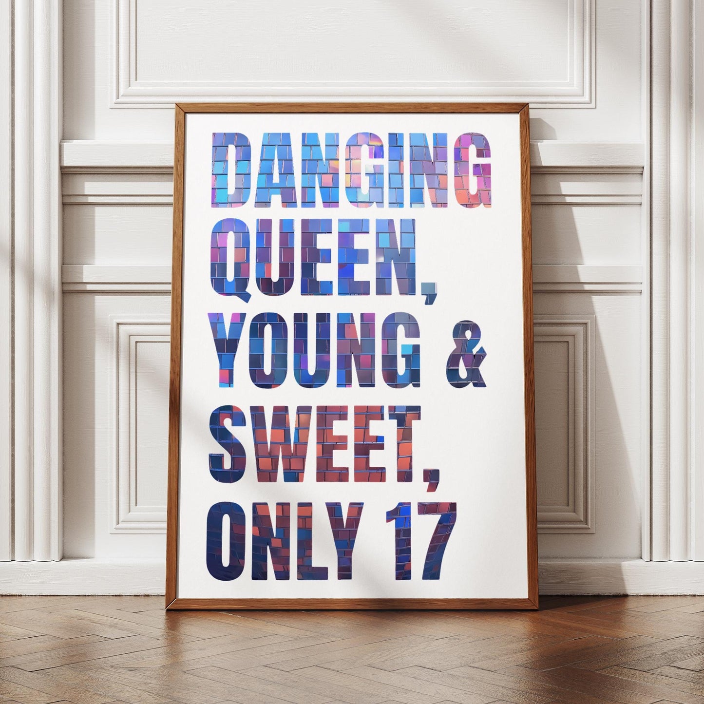 Dancing Queen - Disco Ball Text: Lyric-Inspired Typography Poster  Colourful 70s Disco Pop Print  Retro Wall Art Gift for Music Lovers