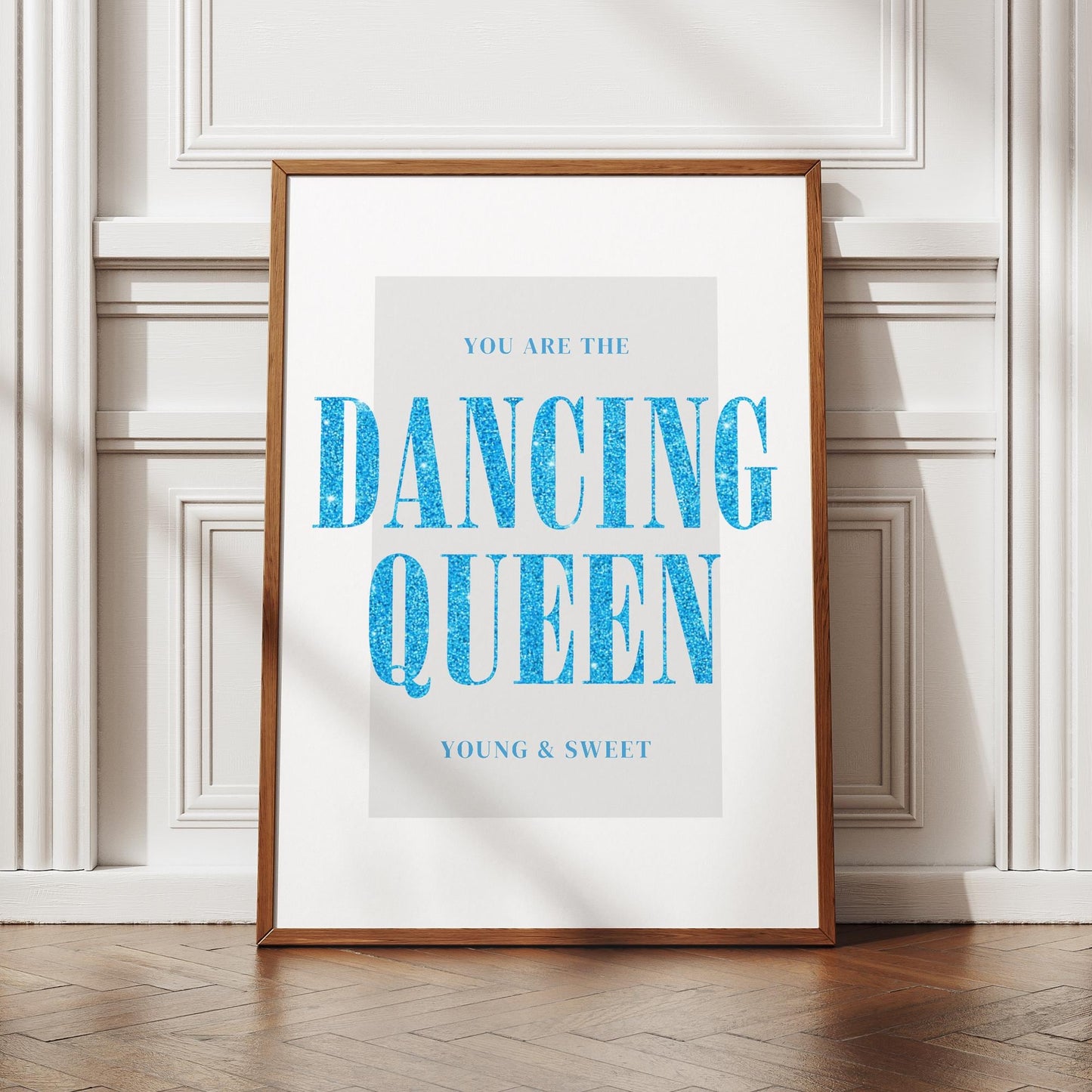 Dancing Queen - Glitter Poster: Blue Aesthetic Lyric Wall Art for Girls Bedroom, Teen Room or Dressing Area  70s-Inspired Girly Disco Print