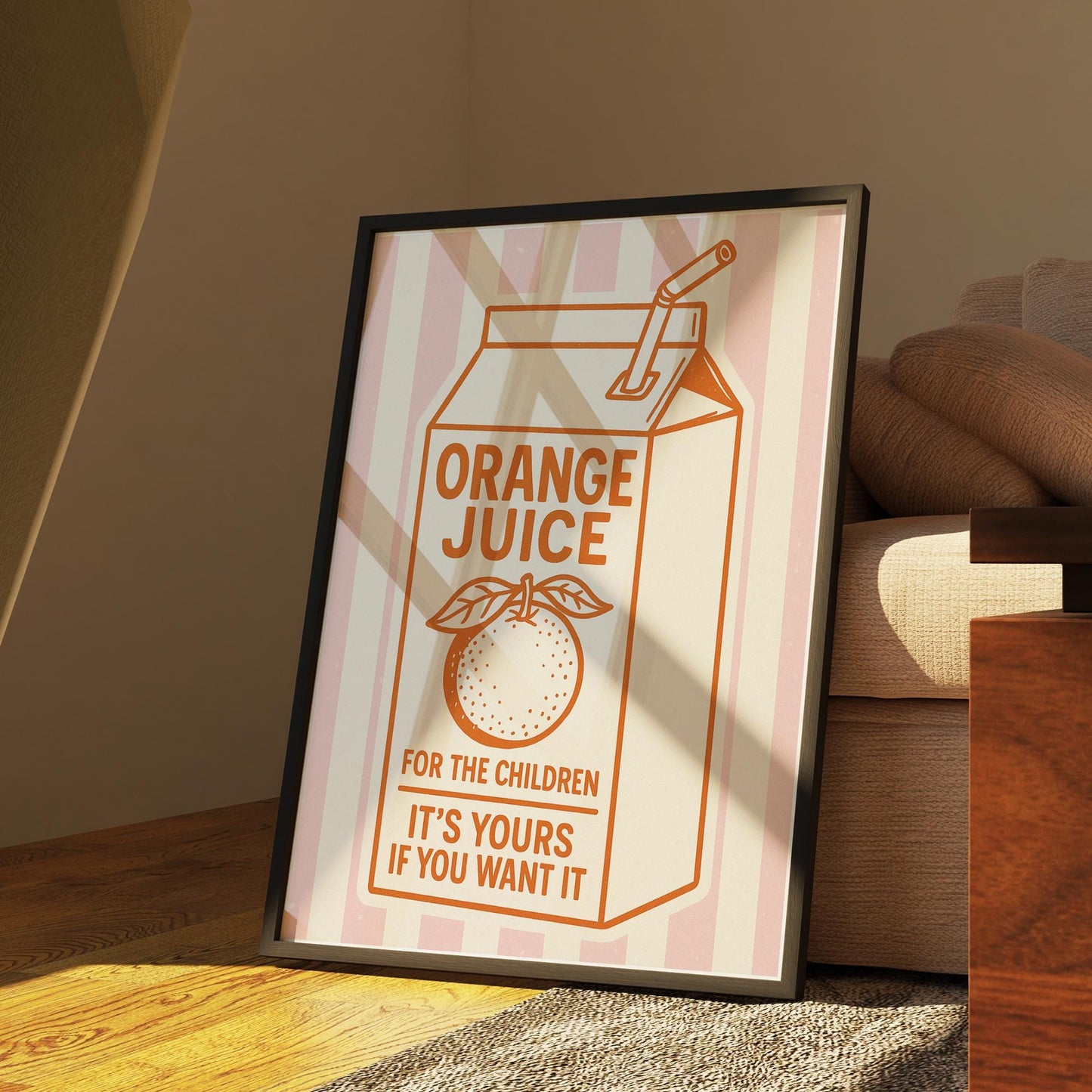 Orange Juice Lyric-Inspired Wall Art Print - Carton: Illustrated Indie Music Quote Poster for Kitchen or Living Room, Modern Home Decor