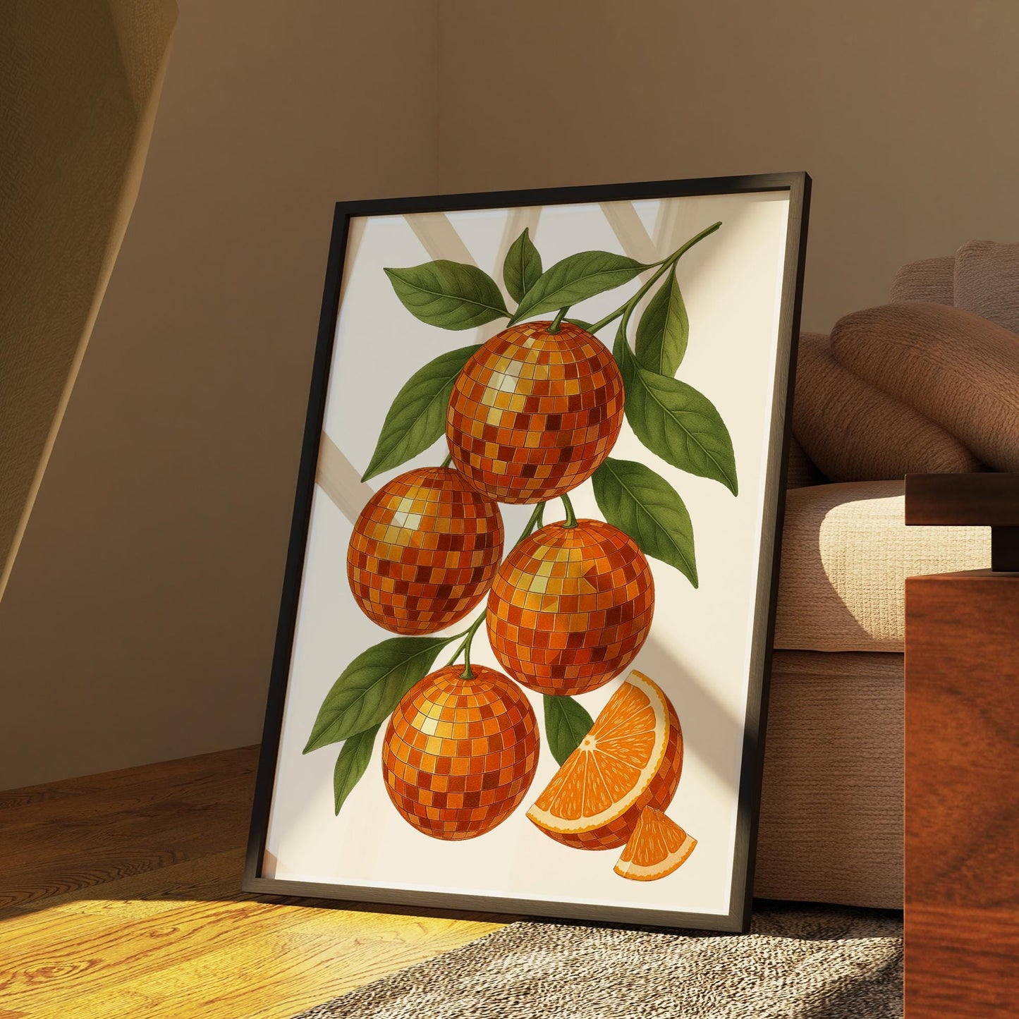 Disco Orange Wall Art Print  Funky Retro Fruit Poster with Mirrorball Oranges  70s Aesthetic, Gallery Wall Art, Kitchen or Home Decor Gift