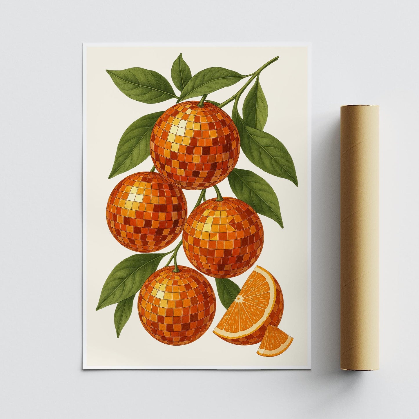 Disco Orange Wall Art Print  Funky Retro Fruit Poster with Mirrorball Oranges  70s Aesthetic, Gallery Wall Art, Kitchen or Home Decor Gift