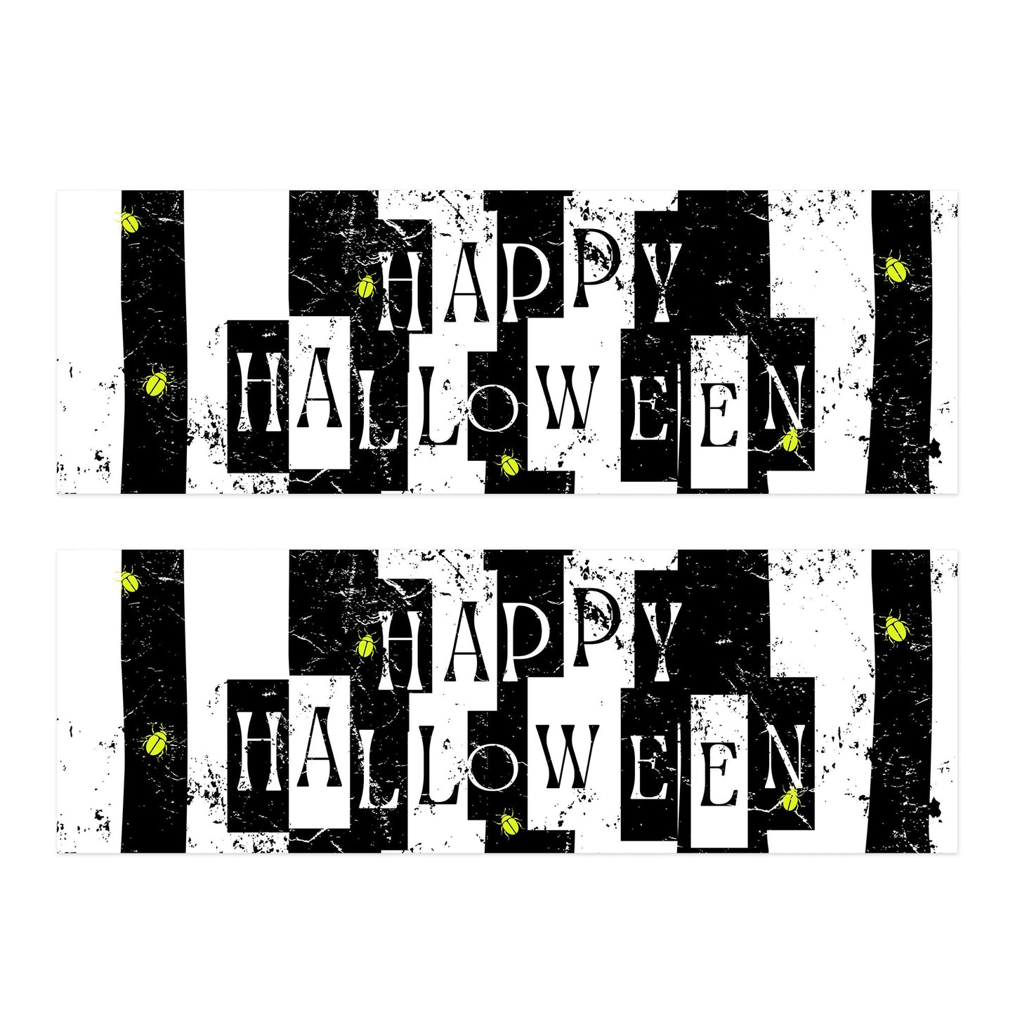 Happy Halloween Banner  Striped: Black & White Halloween Decor with Beetle Accents, Haunted House Party Decoration, Spooky Photo Backdrop