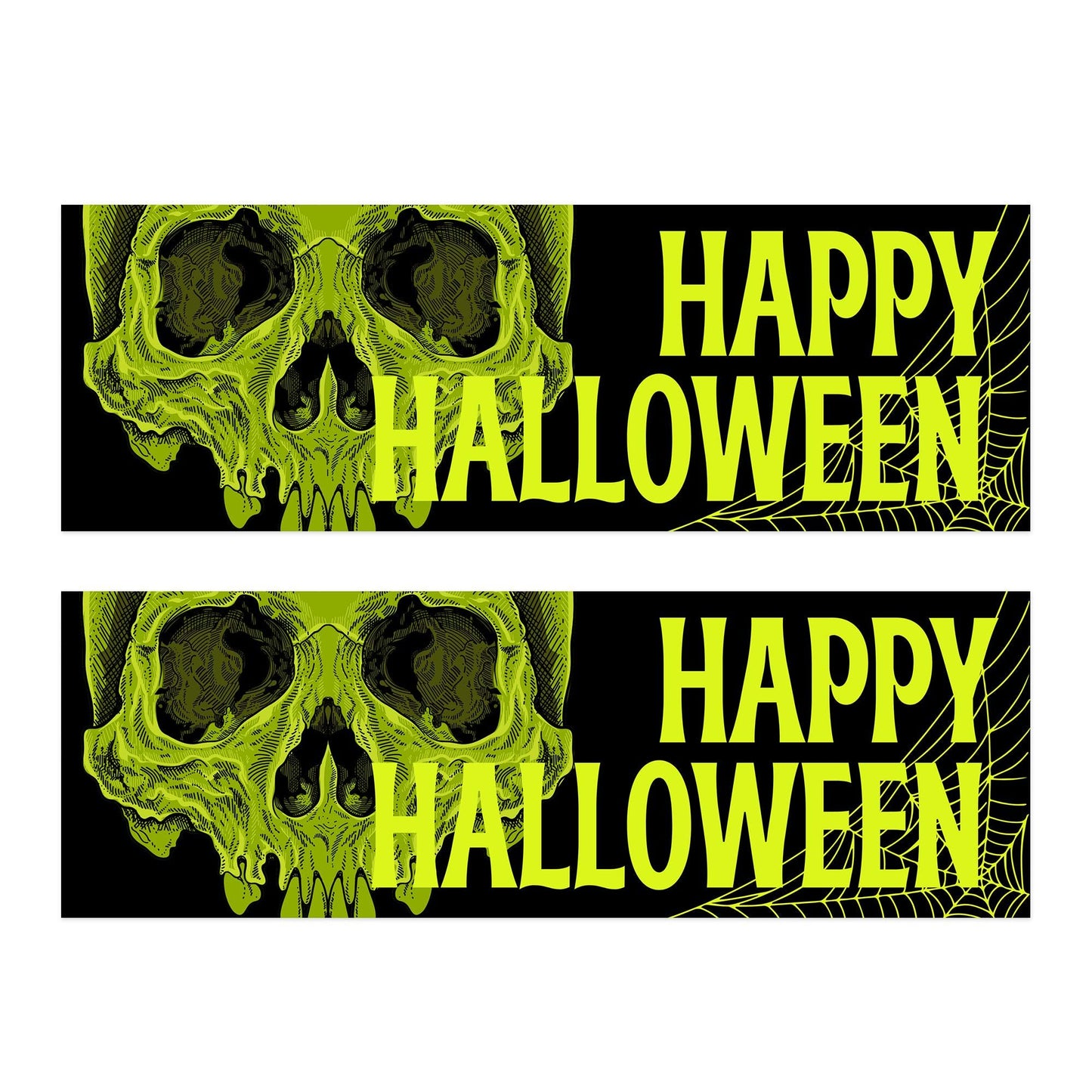 Happy Halloween Banner  Green Skull: Halloween Decor, Haunted House Party Decoration, Spooky Photo Backdrop, Horror Themed Sign