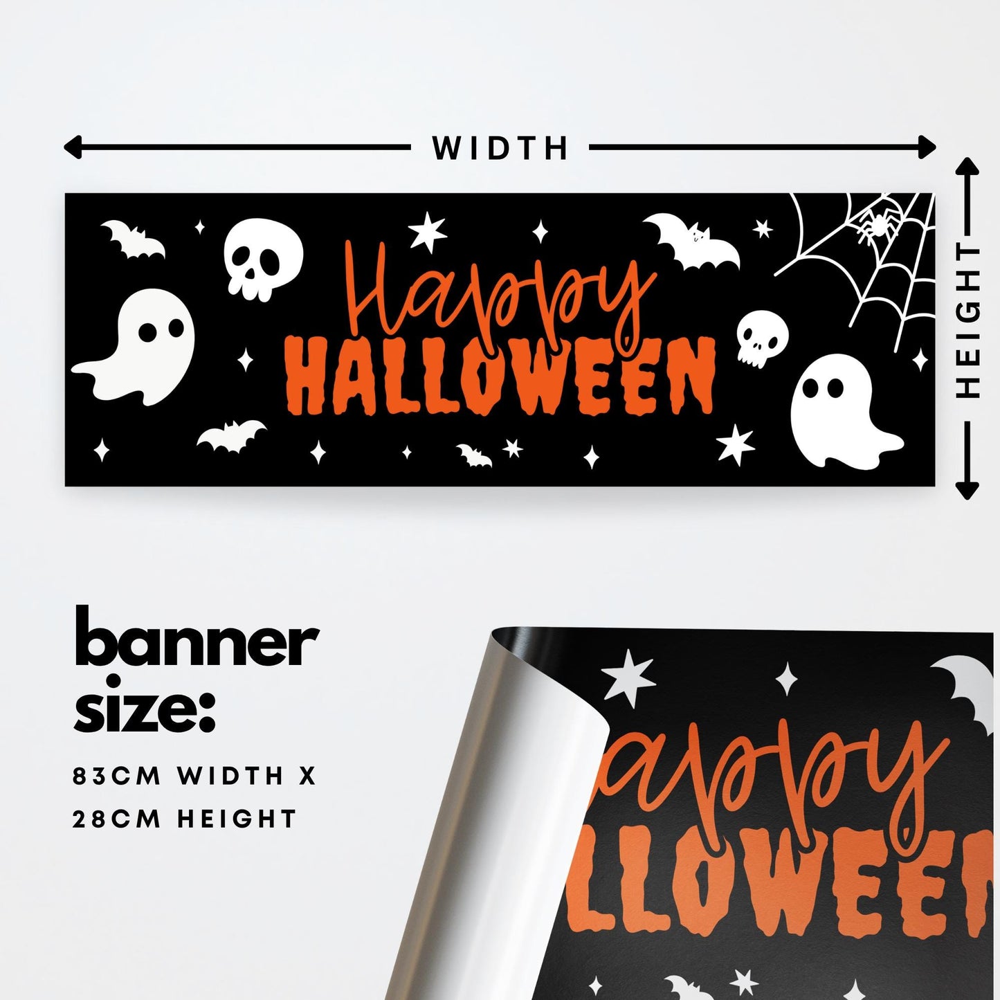 Happy Halloween Banner  Ghost & Skull: Reusable Halloween Decor, Haunted House Party Decoration, Spooky Photo Backdrop, Seasonal Decor