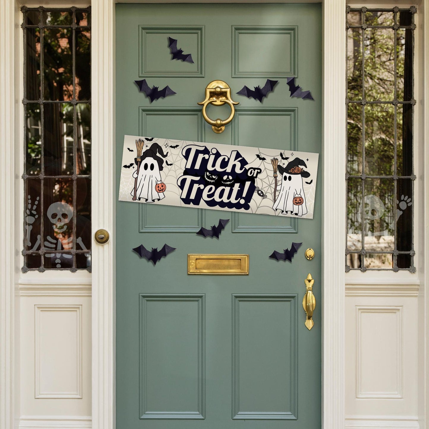 Halloween Trick or Treat Banner  Cute Ghost Witch Design  Halloween Party Decoration   Photo Backdrop  Seasonal Decor