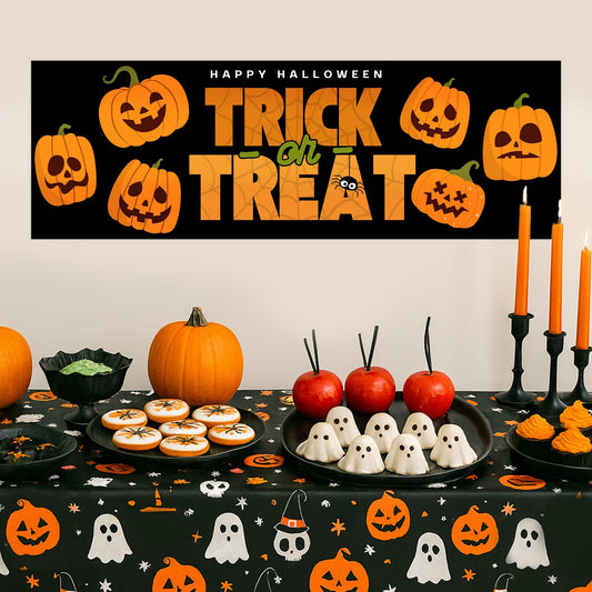 Halloween Trick or Treat Banner  Fun Pumpkin Design  Halloween Party Decoration   Photo Backdrop  Seasonal Decor  Trick or Treat Sign