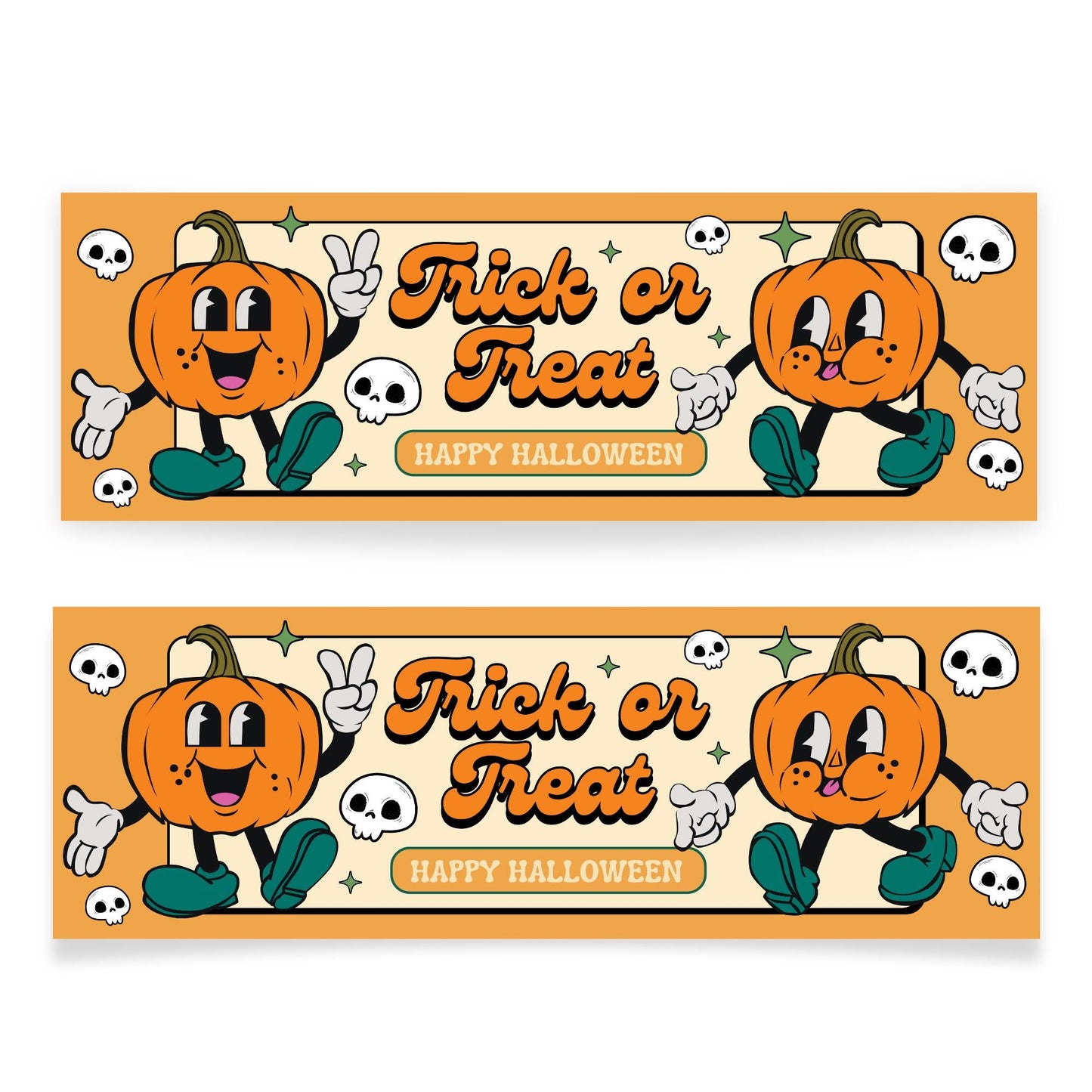 Halloween Trick or Treat Banner  Retro Pumpkin Design  Halloween Party Decoration   Photo Backdrop  Seasonal Decor  Trick or Treat Sign