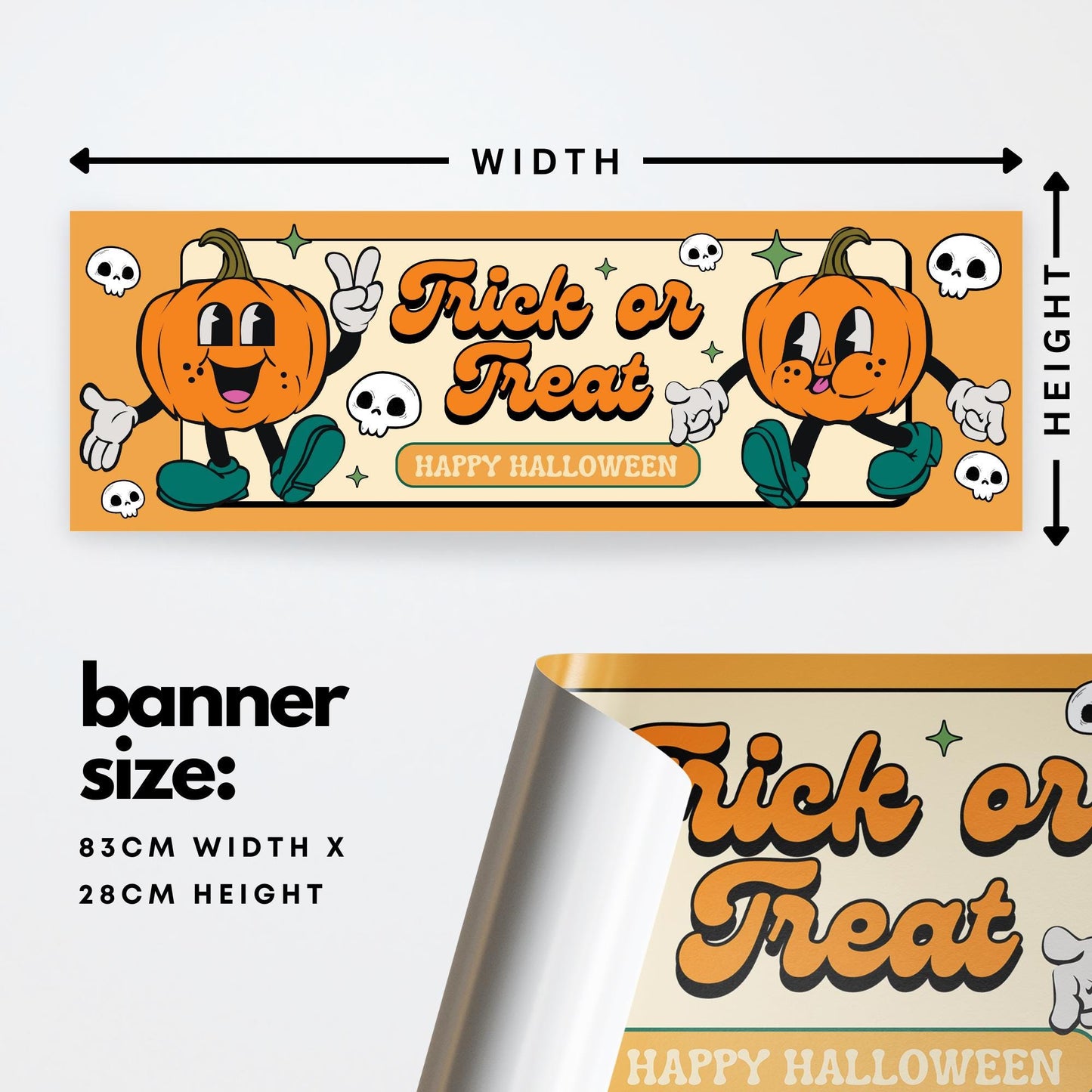 Halloween Trick or Treat Banner  Retro Pumpkin Design  Halloween Party Decoration   Photo Backdrop  Seasonal Decor  Trick or Treat Sign