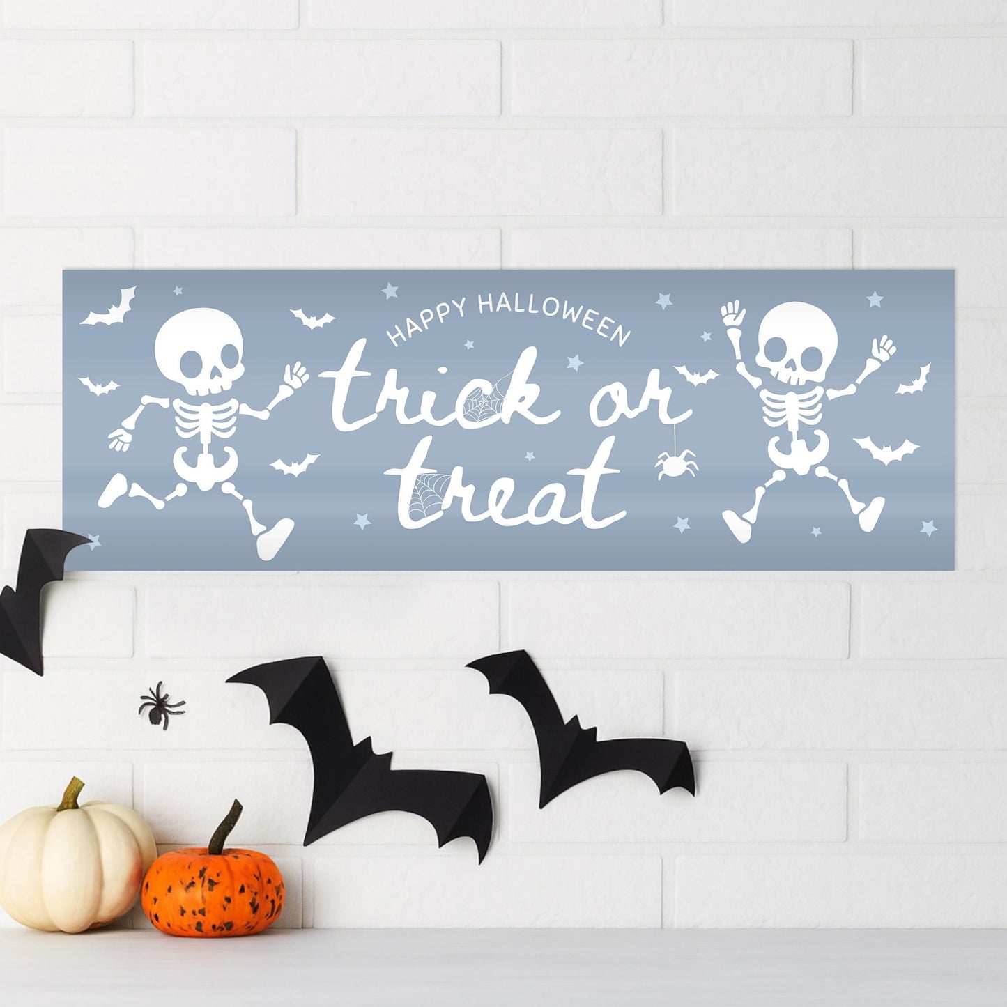 Halloween Trick or Treat Banner  Fun Skeletons  Kid Friendly Halloween Party Decoration   Photo Backdrop  Decor  Trick or Treat Sign