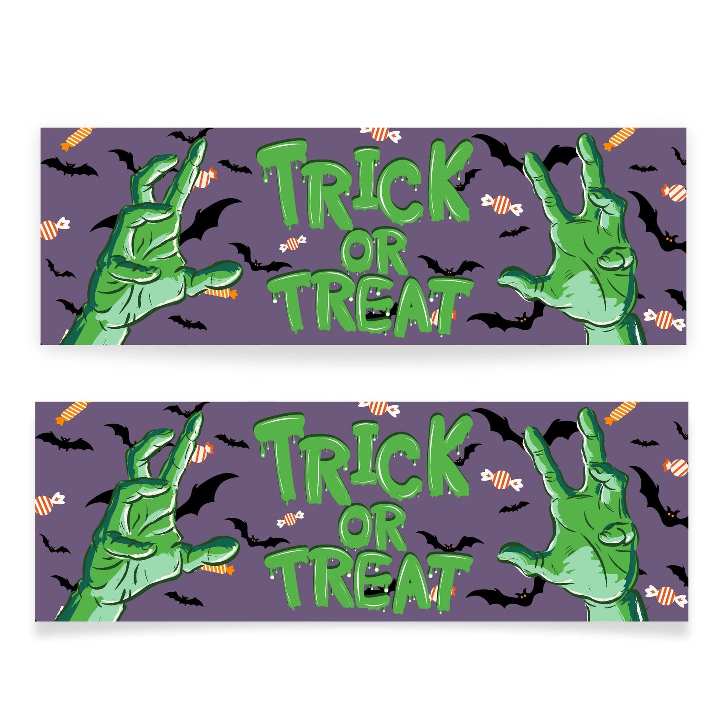 Halloween Trick or Treat Banner  Zombie Hands Design  Traditional Horror Themed Halloween Party Decoration  Seasonal Sign Decor