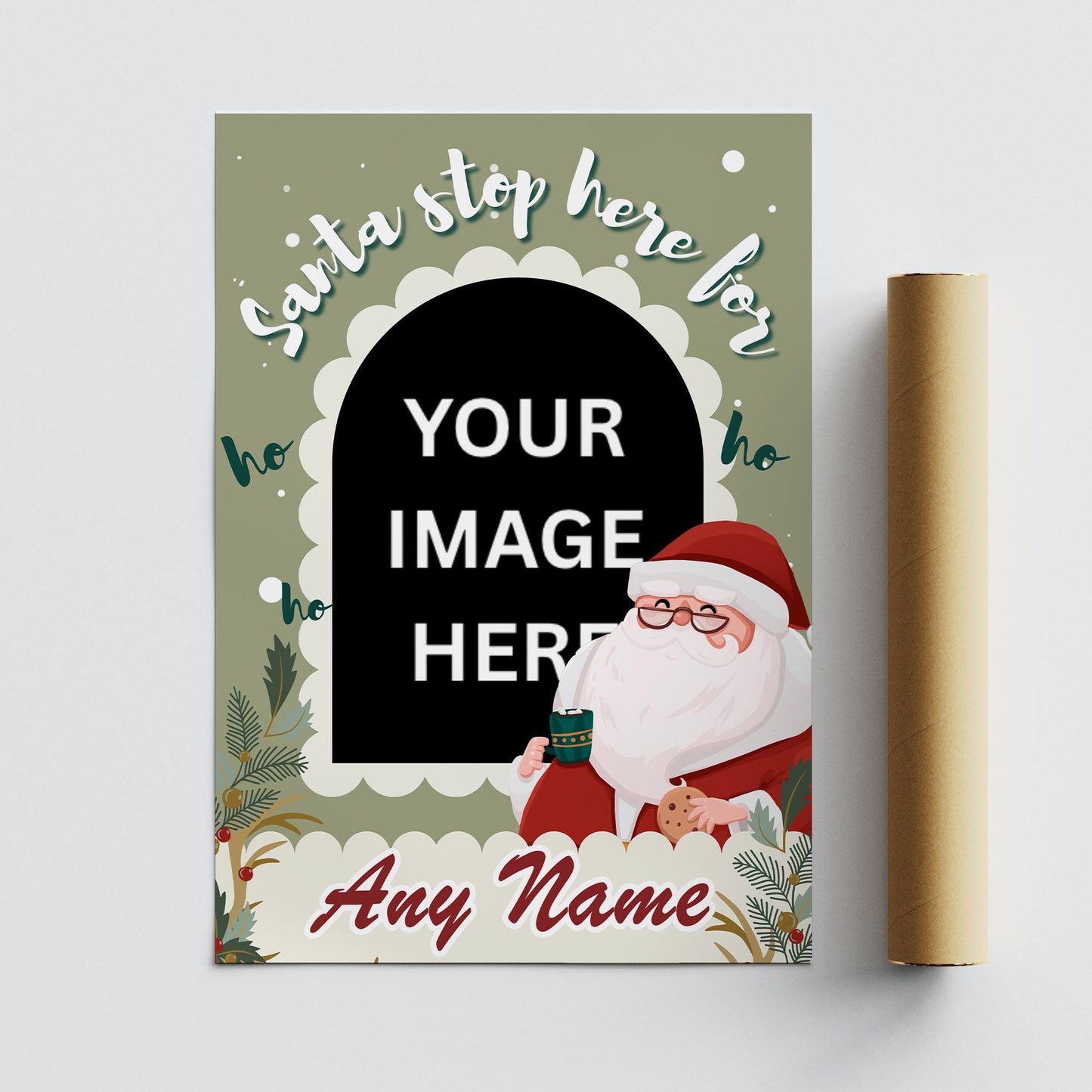 Personalised Santa Stop Here Photo Poster  Green Christmas Sign  Custom Name & Photo  Christmas Eve Decoration Keepsake for Kids