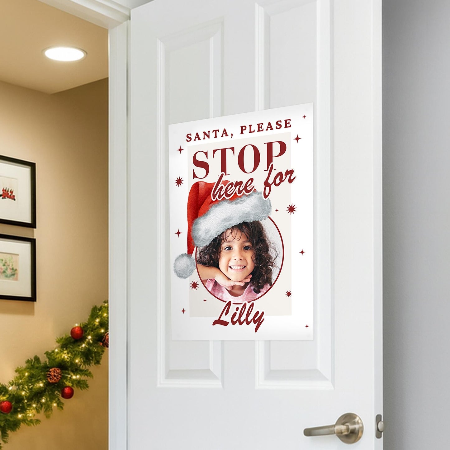 Personalised Santa Stop Here Photo Poster  Santa Hat Christmas Sign  Custom Name & Photo  Christmas Eve Decoration Keepsake for Kids