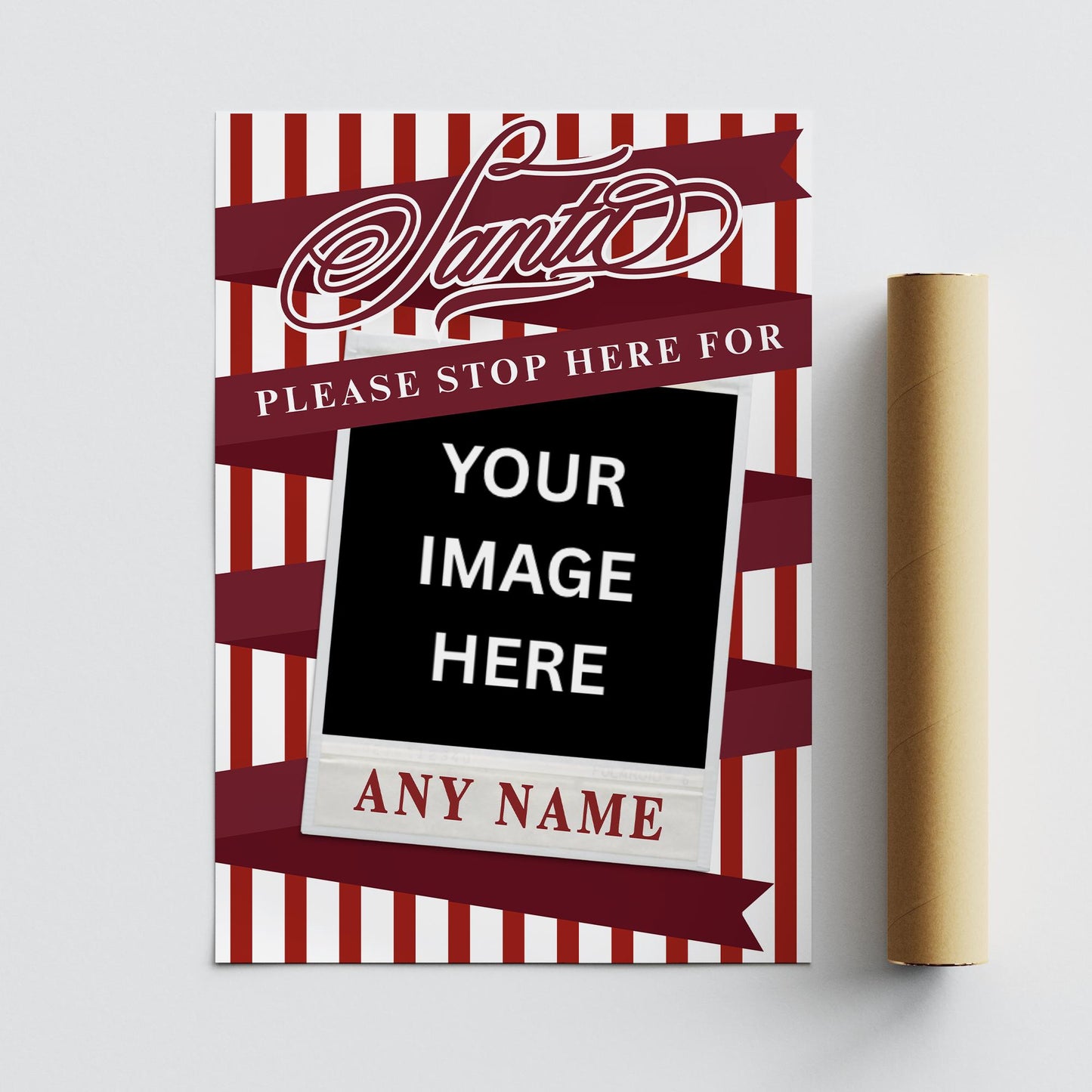 Personalised Santa Stop Here Photo Poster  Candy Cane Stripe Christmas Sign  Custom Name  Christmas Eve Decoration Keepsake for Kids