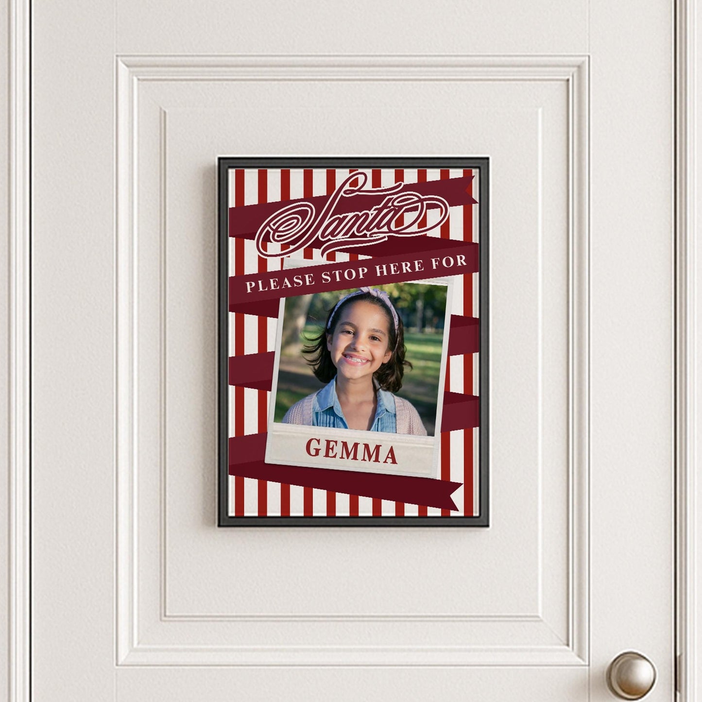 Personalised Santa Stop Here Photo Poster  Candy Cane Stripe Christmas Sign  Custom Name  Christmas Eve Decoration Keepsake for Kids