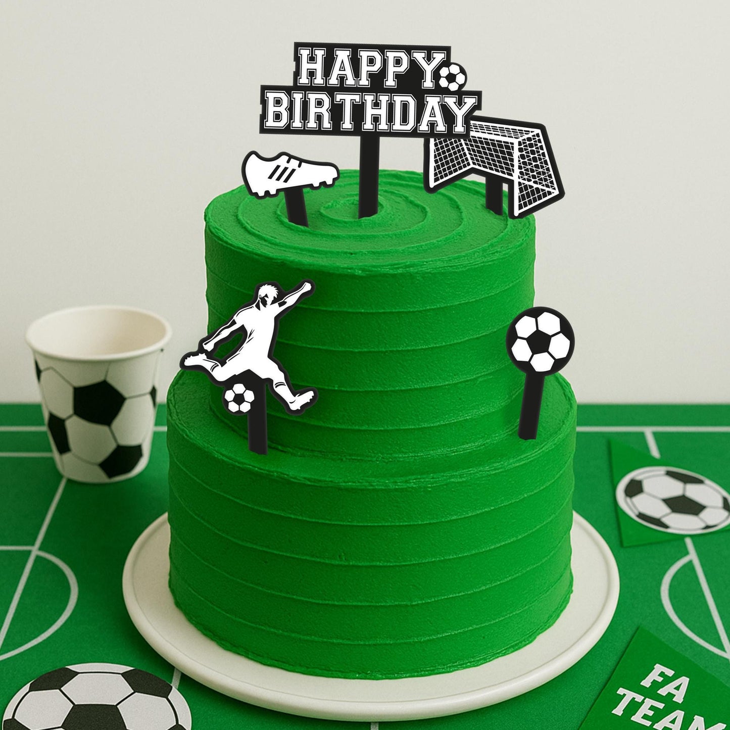 Birthday Cake Topper Set  Football Themed: 5 Piece Acrylic Cake Decoration Kit  Cool Birthday Party Decor  for Kids, Boys & Sports Fans