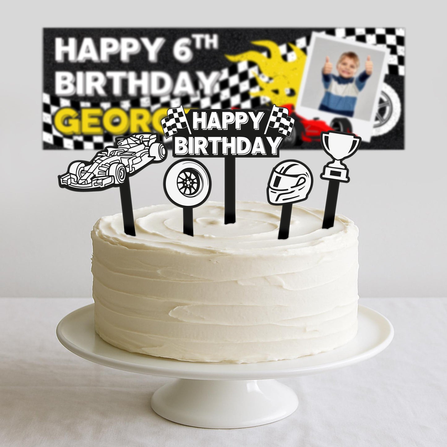 Birthday Cake Topper Set  Race Car Themed: 5 Piece Acrylic Cake Decoration Kit  Cool Birthday Party Decor  for Kids, Boys & Sports Fans