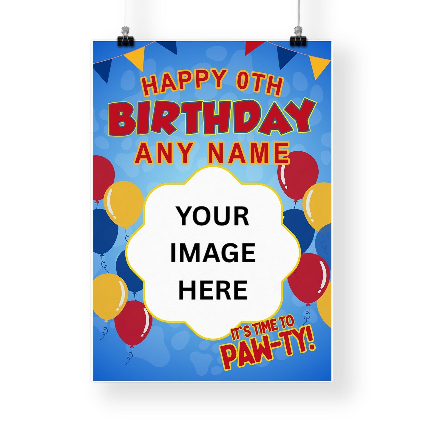 Personalised Paw-ty Birthday Banner: Custom Photo Poster with Name & Age  Cartoon-Inspired Decoration  Pet Patrol Party Decor for Kids