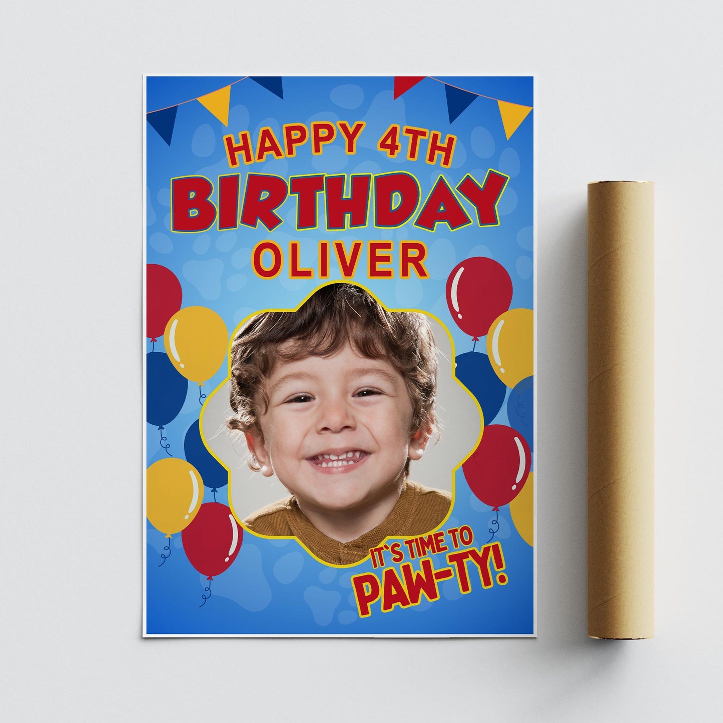 Personalised Paw-ty Birthday Banner: Custom Photo Poster with Name & Age  Cartoon-Inspired Decoration  Pet Patrol Party Decor for Kids
